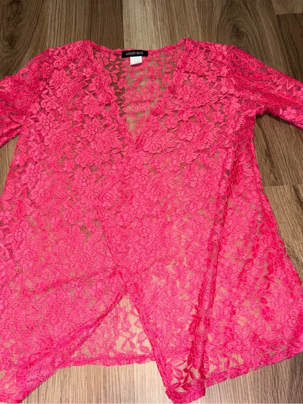 Ashley Blue Hot Pink Floral Lace V-Neck Tunic